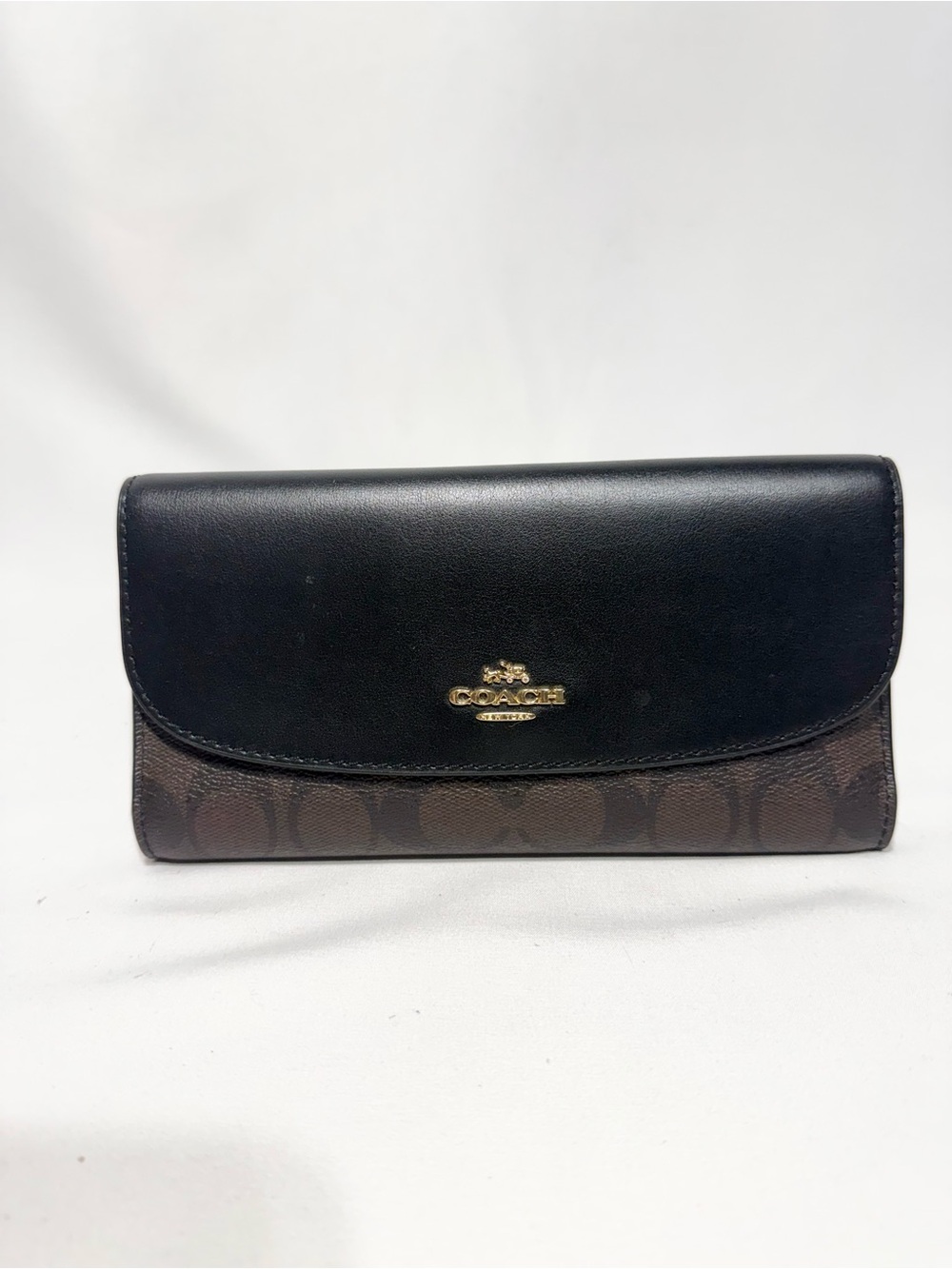 Coach Black Leather and Brown Signature Wallet